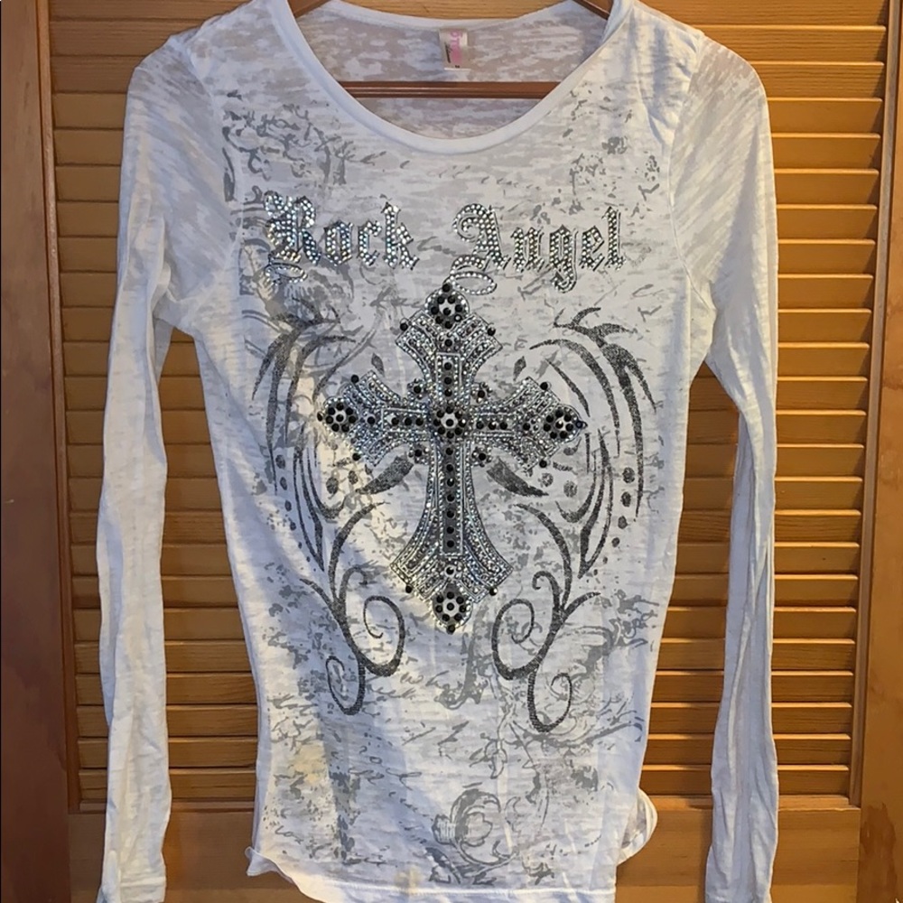 Sexy ROCK ANGEL Long Sleeve Burnout Tee